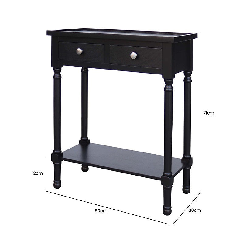 Vanity Living 60cm Black Hallway Console Table With Drawers-Furniture Kingdom